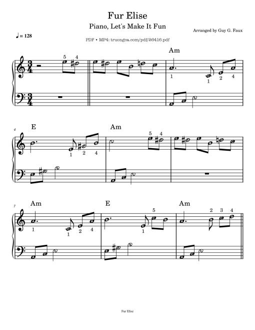 Fur Elise Piano Easy For Kid (With note name)