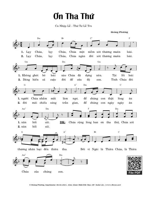 Sheet PDF of Ơn Tha Thứ (Lễ Tro)