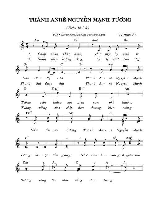 Sheet PDF of Thánh Anrê Nguyễn Mạnh Tường