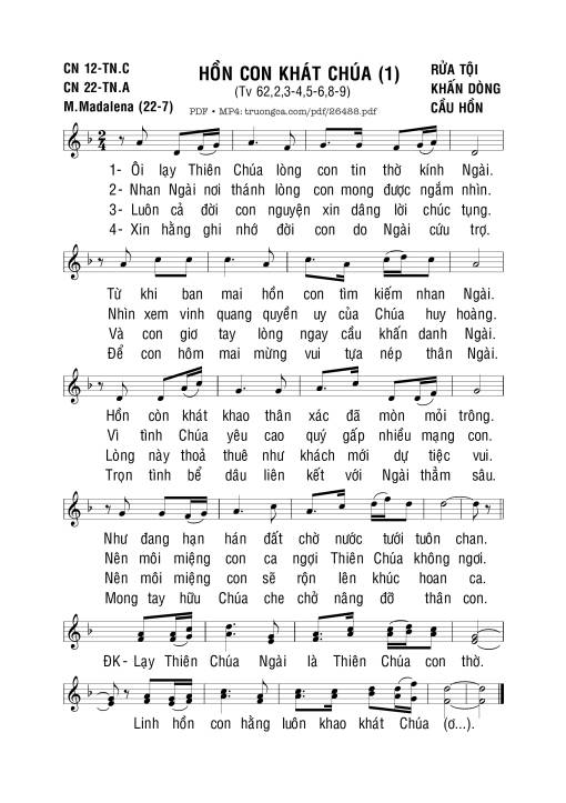 Sheet PDF of Thánh Vịnh 62, Hồn Con Khát Chúa 1