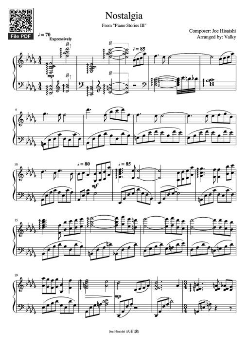 Nostalgia Piano - Composer: Joe Hisaishi