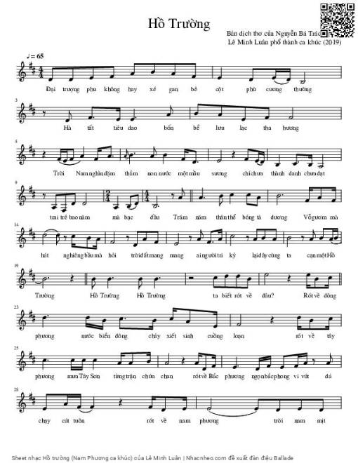 Sheet PDF of Hồ trường (Nam Phương ca khúc)