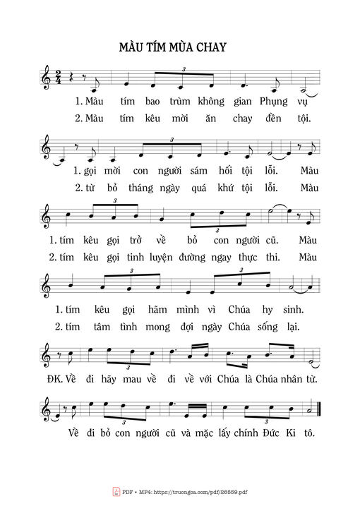 Sheet PDF of Màu Tím Mùa Chay