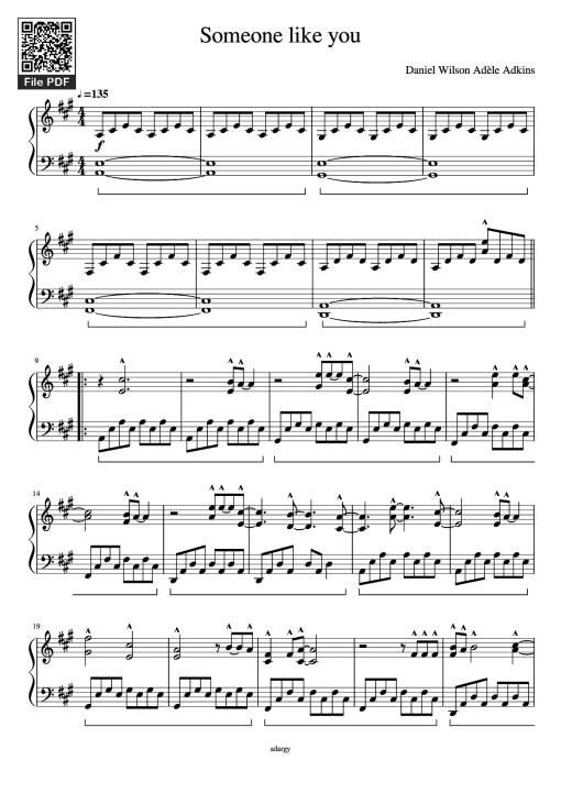 Sheet PDF of Someone like you Piano