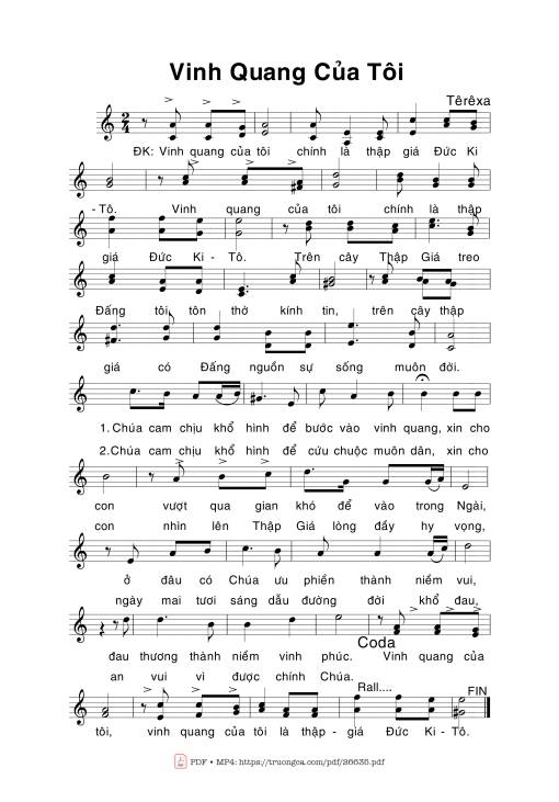 Sheet PDF of Vinh Quang Của Tôi