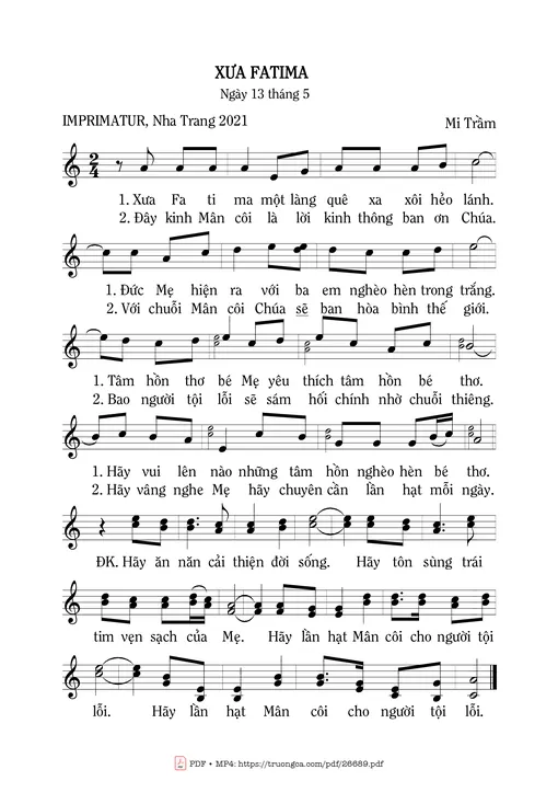 Sheet PDF of Xưa Fatima - Mi Trầm