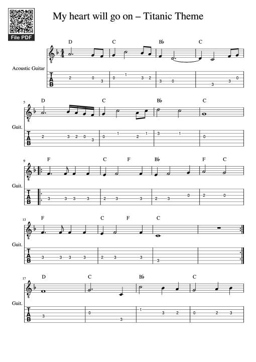 My heart will go on – Titanic Theme Guitar TAB