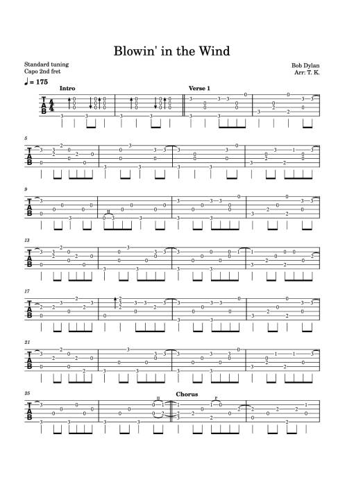 Blowin' in the Wind Guitar TAB