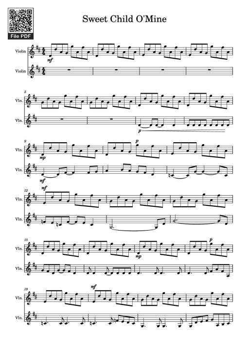 Sheet PDF of Sweet Child O'Mine Violin