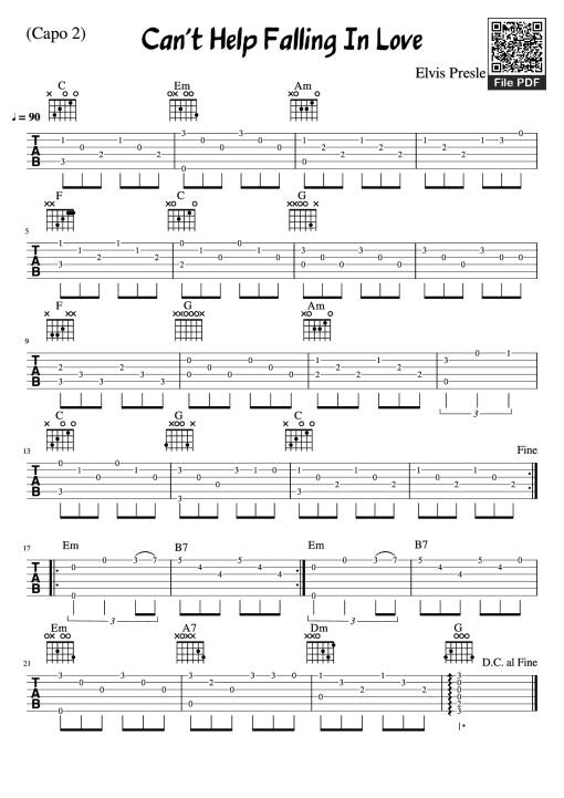 Can't Help Falling In Love Guitar TAB