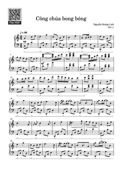 Sheet PDF of Công chúa bong bóng Piano