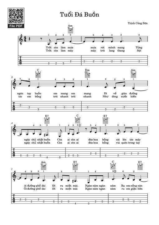 Tuổi Đá Buồn Guitar TAB