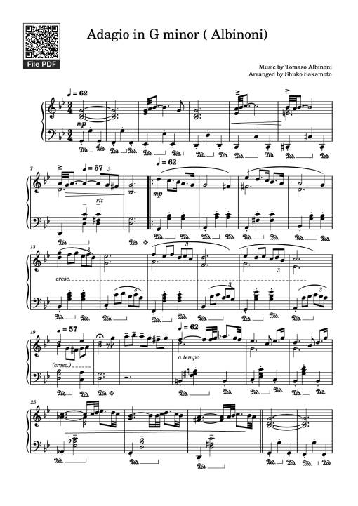 Sheet PDF of Adagio in G minor ( Albinoni) Piano