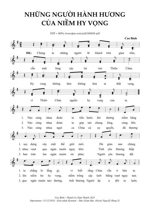 Sheet PDF of Những Người Hành Hương Của Niềm Hy Vọng