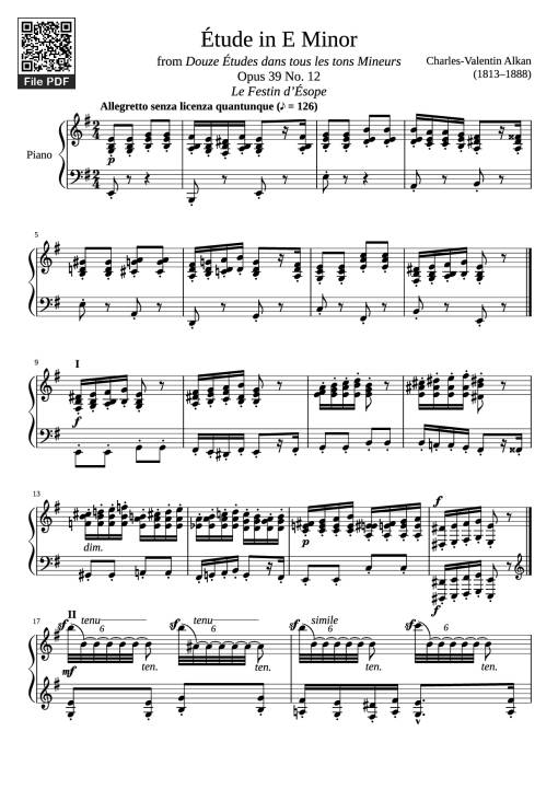 Sheet PDF of Étude in E Minor Piano