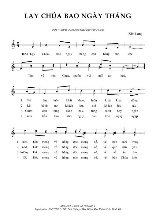 Sheet PDF of Lạy Chúa Bao Ngày Tháng