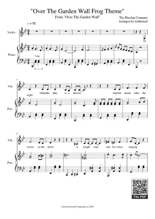 Sheet PDF of Over The Garden Wall Frog Theme Piano