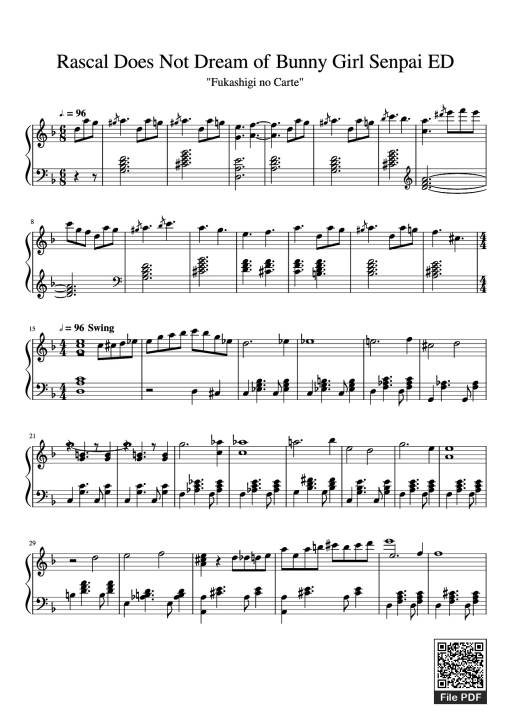 Sheet PDF of Rascal Does Not Dream of Bunny Girl Senpai ED Piano