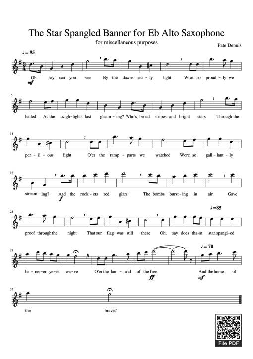 The Star Spangled Banner for Eb Alto Saxophone