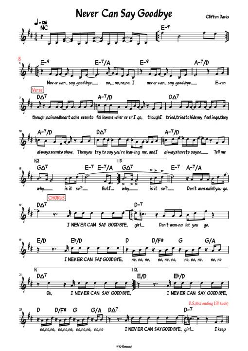 Sheet PDF of Never Can Say Goodbye Piano