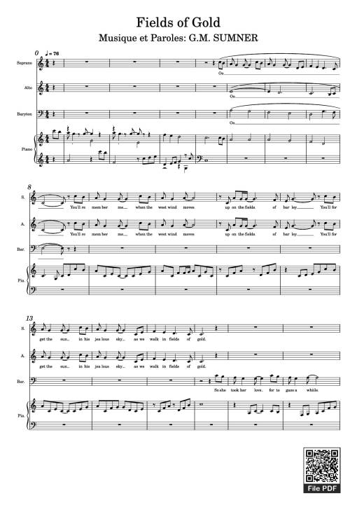 Sheet PDF of Fields of Gold Piano