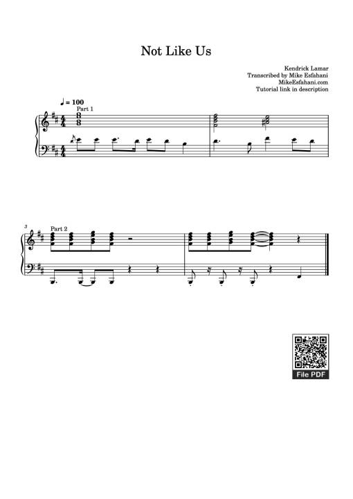 Sheet PDF of Not Like Us Piano