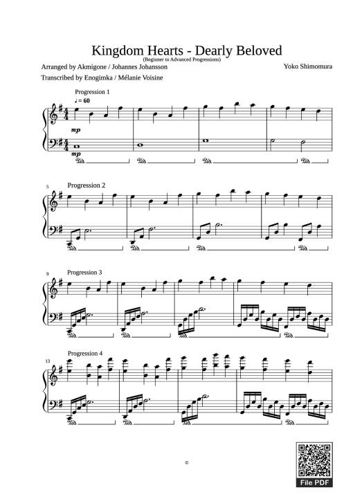 Sheet PDF of Kingdom Hearts - Dearly Beloved Piano