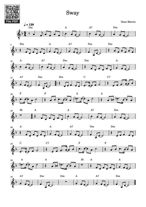 Sway Guitar TAB - Dean Martin