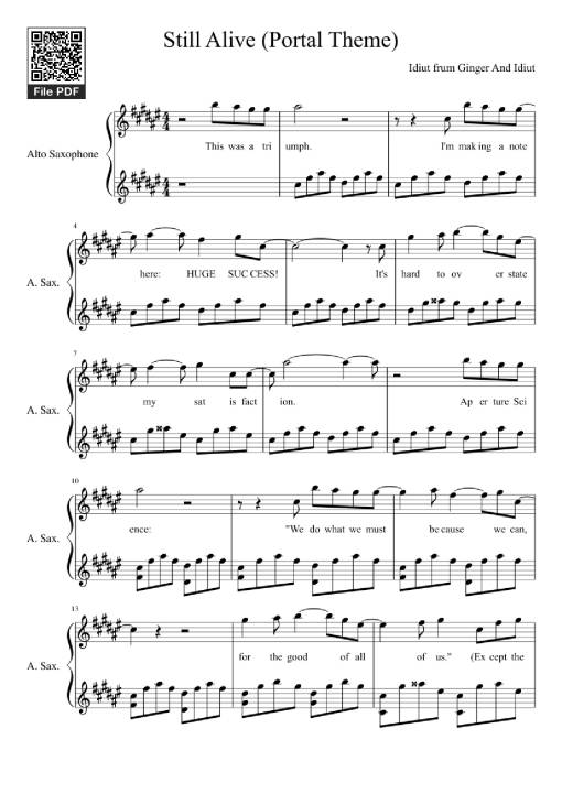 Sheet PDF of Still Alive (Portal Theme)