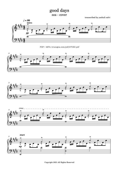 good days Piano - Sza - Transcribed By Yash Salvi