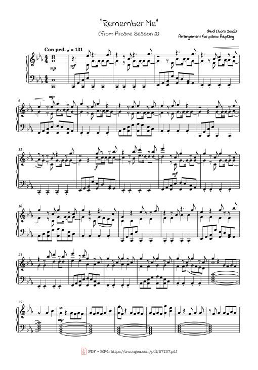 Sheet PDF of Remember Me Piano