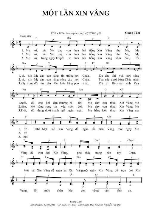 Sheet PDF of Một Lần Xin Vâng