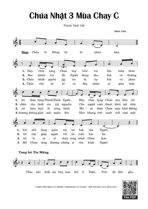Thánh Vịnh 102 (Chúa Nhật 3 Mùa Chay C)