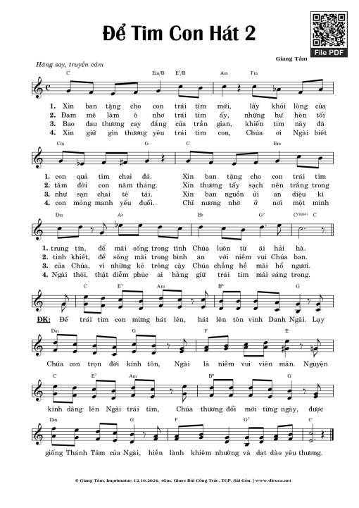 Sheet PDF of Để Tim Con Hát 2