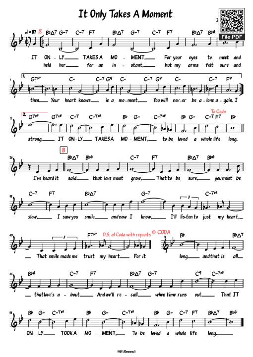 Sheet PDF of It Only Takes A Moment Piano