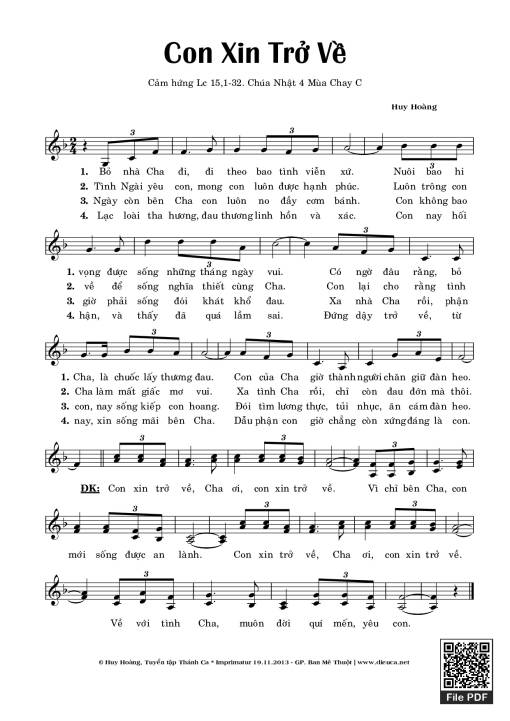 Sheet PDF of Con Xin Trở Về