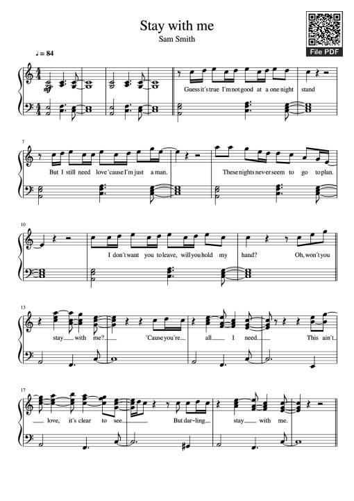 Sheet PDF of Stay with me Piano
