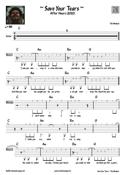 ~ Save Your Tears ~ Guitar TAB