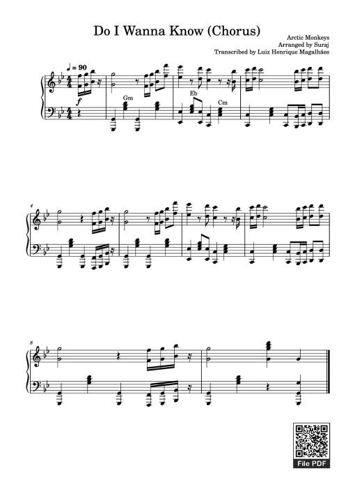 Sheet PDF of Do I Wanna Know (Chorus) Piano