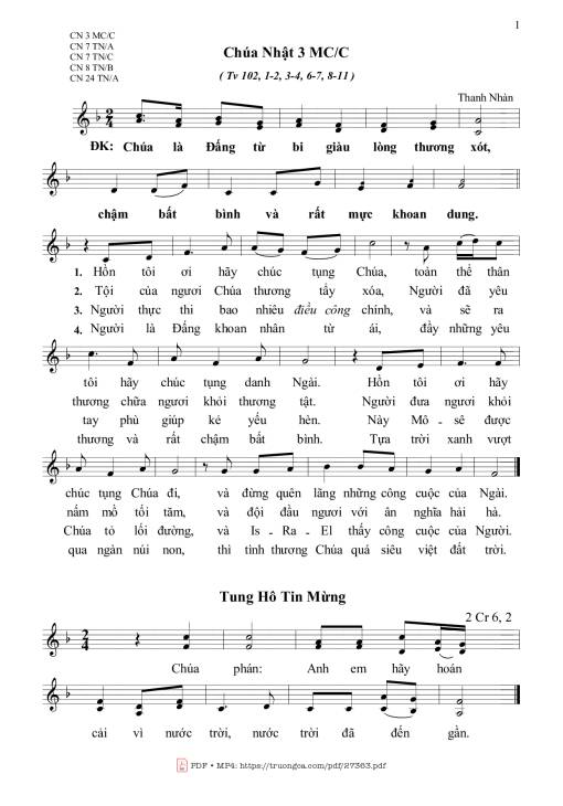 Thánh Vịnh 102, Chúa Nhật 3C Mùa Chay