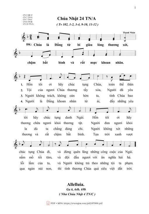 Thánh Vịnh 102, Chúa Nhật 24A Thường Niên