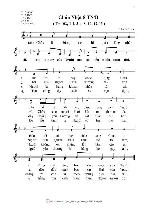 Thánh Vịnh 102, Chúa Nhật 8B Thường Niên