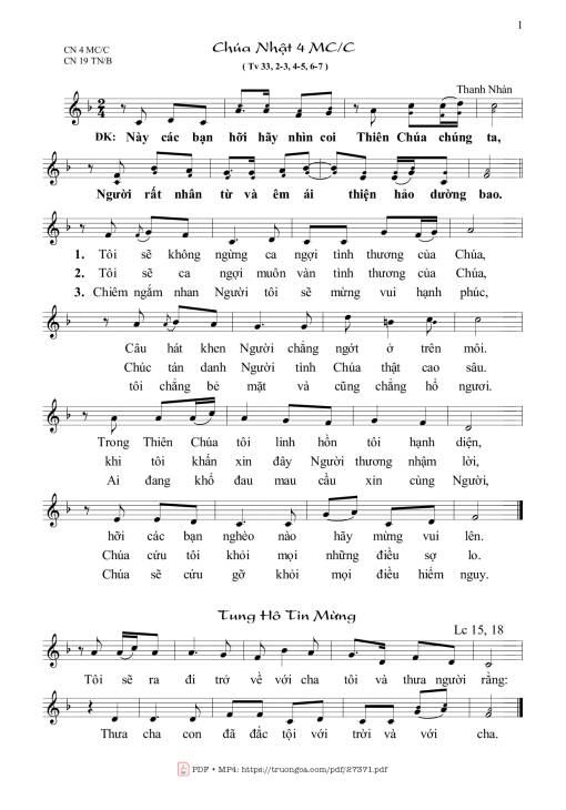 Sheet PDF of Thánh Vịnh 33, Chúa Nhật 4C Mùa Chay