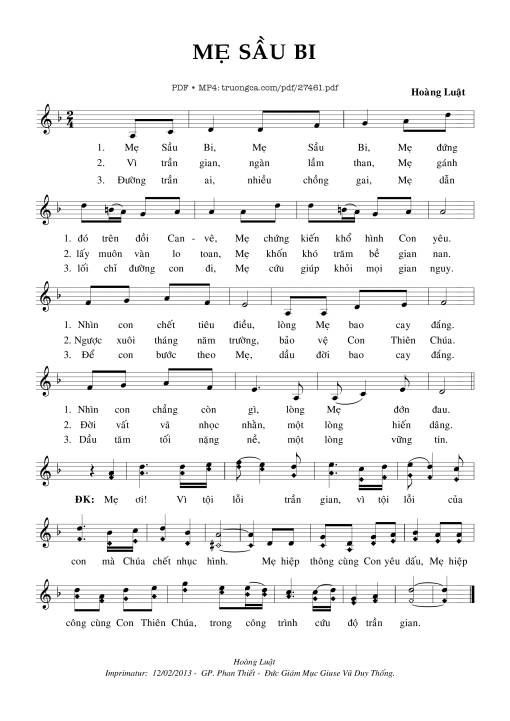 Sheet PDF of Mẹ Sầu Bi - Hoàng Luật