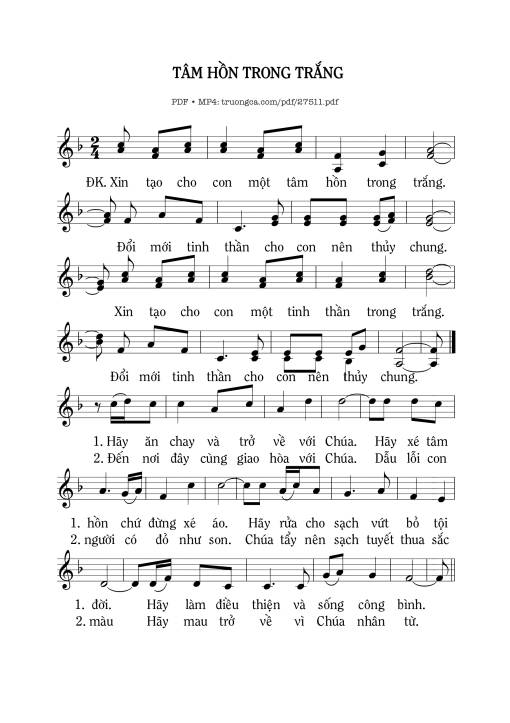Sheet PDF of Tâm Hồn Trong Trắng
