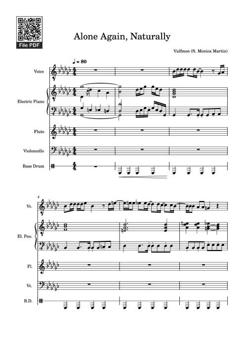 Sheet PDF of Alone Again, Naturally Piano