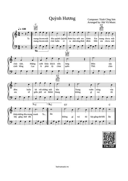Sheet PDF of Quỳnh Hương Piano easy