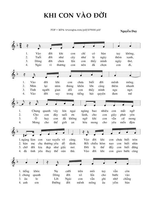Sheet PDF of Khi Con Vào Đời