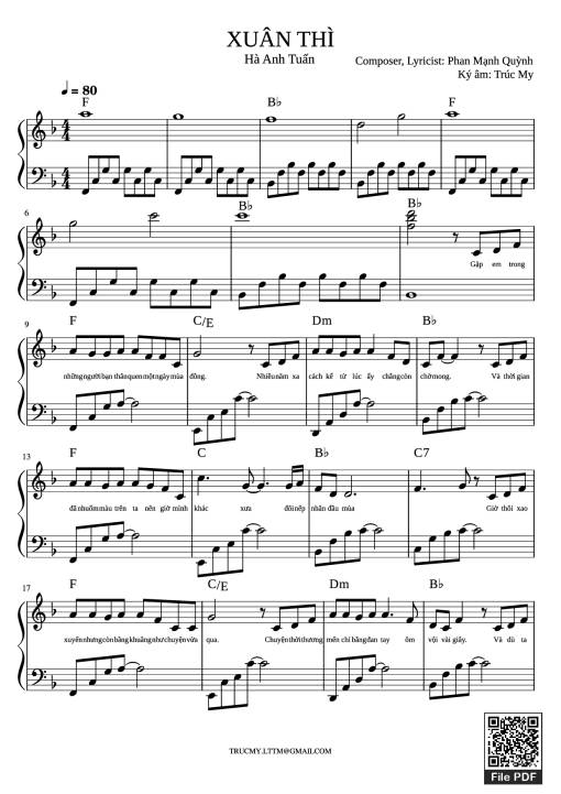 Sheet PDF of Xuân thì Piano cover