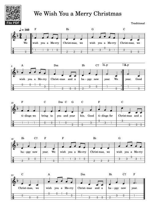Sheet PDF of We Wish You a Merry Christmas Guitar